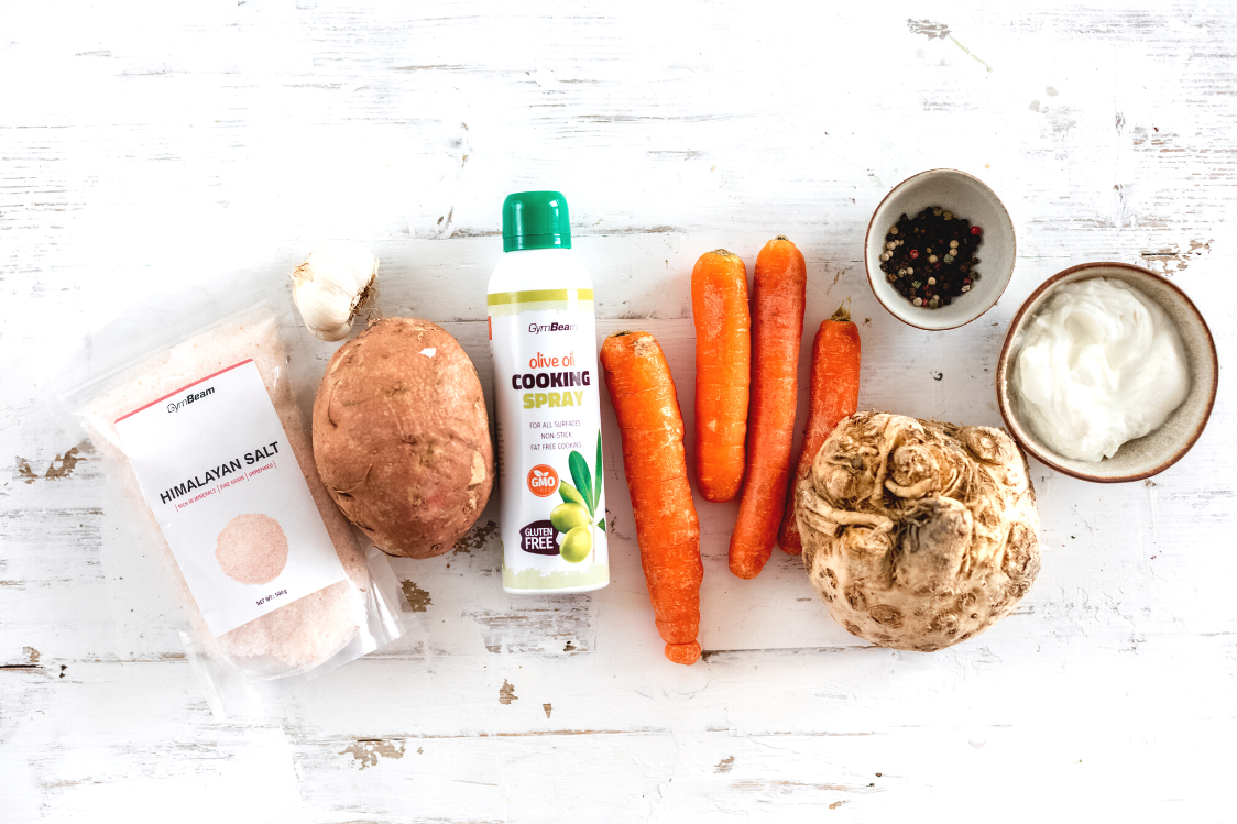 Ψητές πατάτες λαχανικών με dip από τυρί cottage - υλικά Ψητές πατάτες λαχανικών με dip από τυρί cottage - υλικά