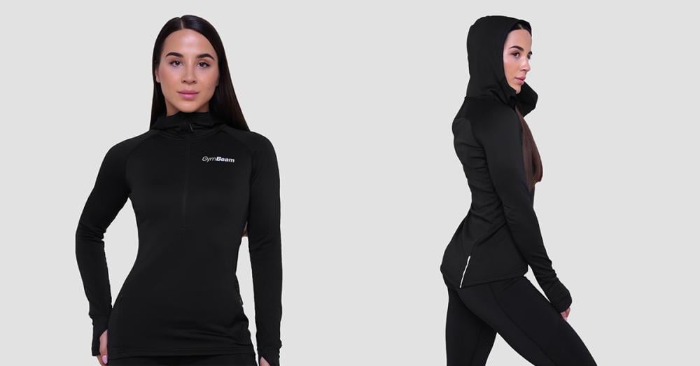Women's Pulse 1/2 Zip Running Sweatshirt Black - GymBeam