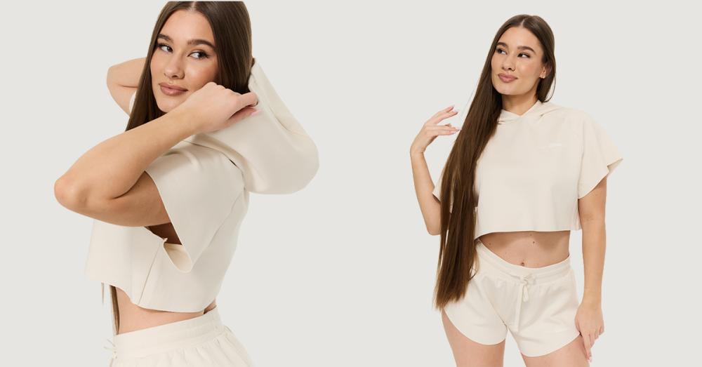 Women's Cropped Relay Hoodie Pearl - GymBeam