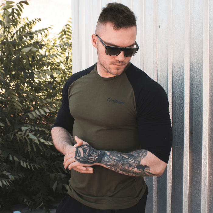 Aνδρικά T-Shirt Fitted Sleeve Military Green Black - GymBeam