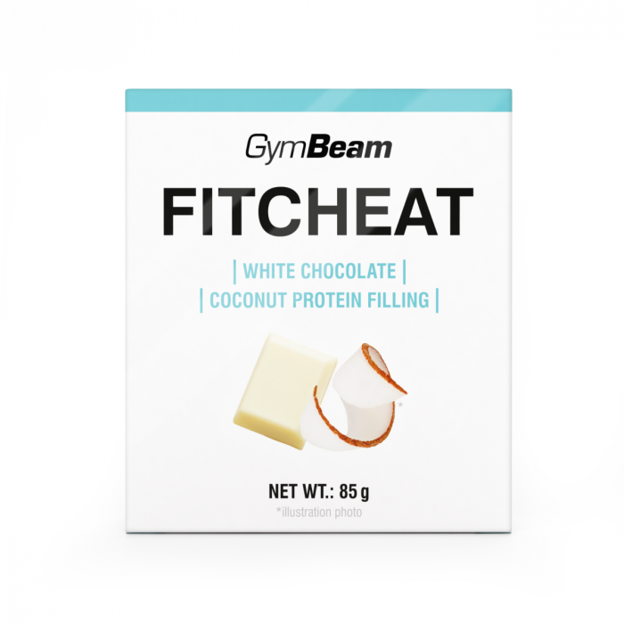 Fitcheat Πρωτεϊνική Σοκολάτα - GymBeam 80 g - Λευκή Σοκολάτα - Φράουλα