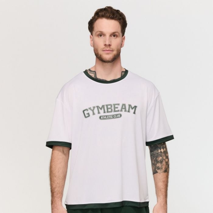 Oversized Varsity T-Shirt White - GymBeam XL