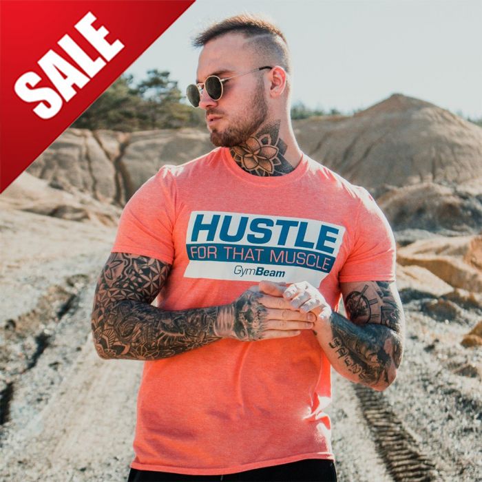 Aνδρικά T-Shirt Hustle For That Muscle Heather Orange - GymBeam