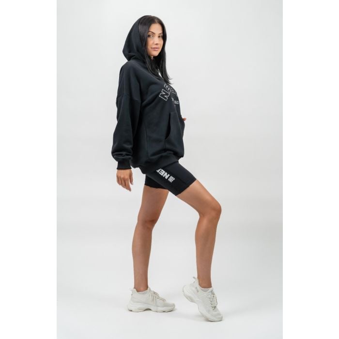 Women‘s Gym Rat Oversized Hoodie Black - NEBBIA S