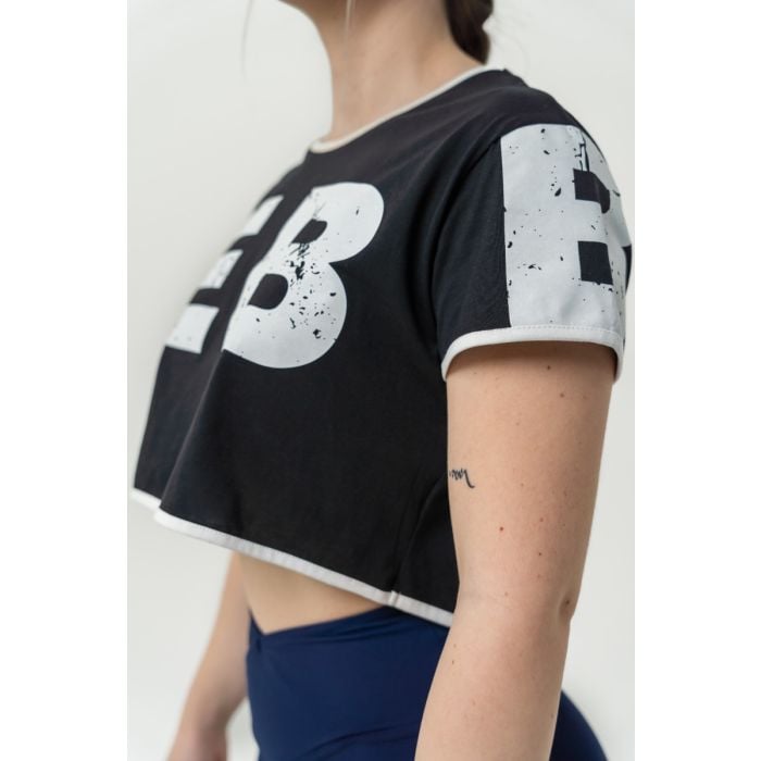Women‘s Oversized Crop Top Game On Black - NEBBIA L