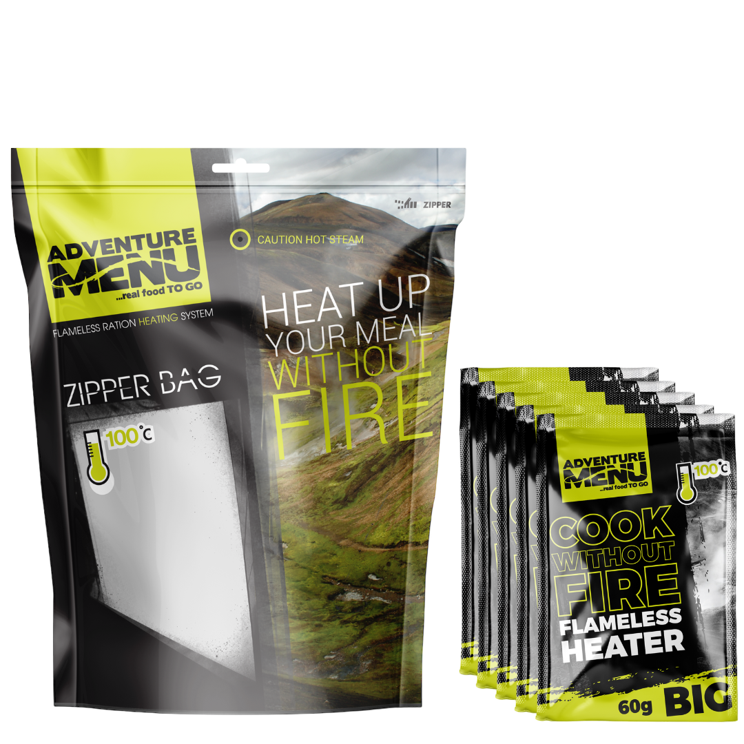 ΣΕΤ Θερμαντήρας σιτηρεσίου χωρίς φλόγα + Επανασφραγιζόμενη Σακούλα - Adventure Menu