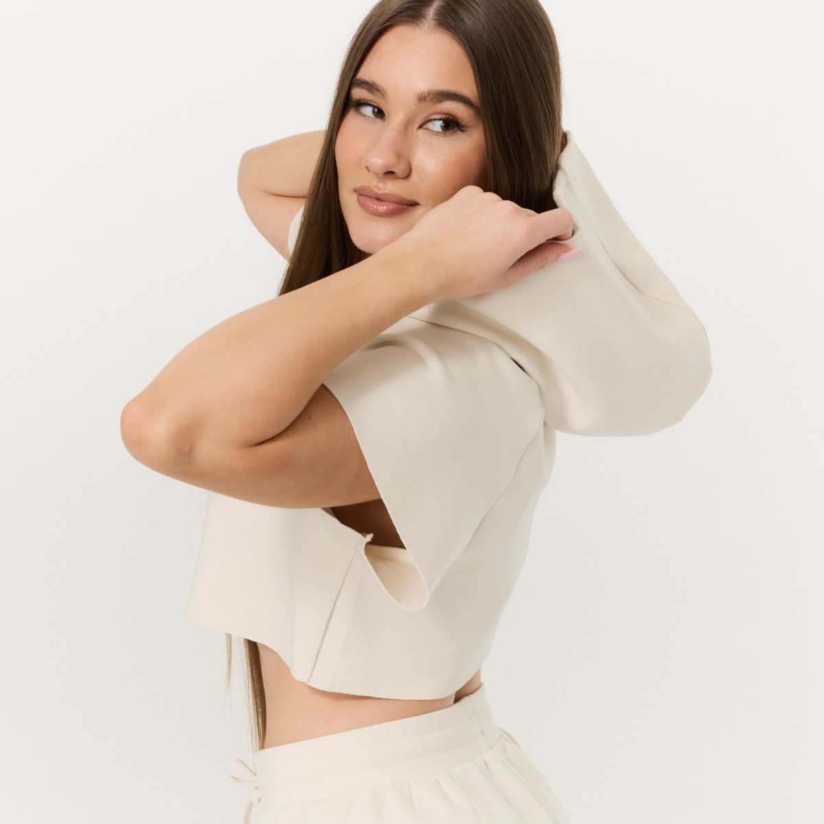 Γυναικείο Relay Cropped Hoodie Pearl - GymBeam