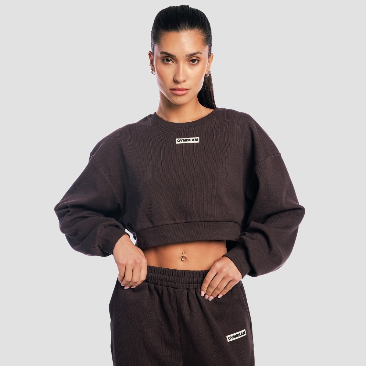 Γυναικείο Cropped Φούτερ Aura Tee Brown - GymBeam