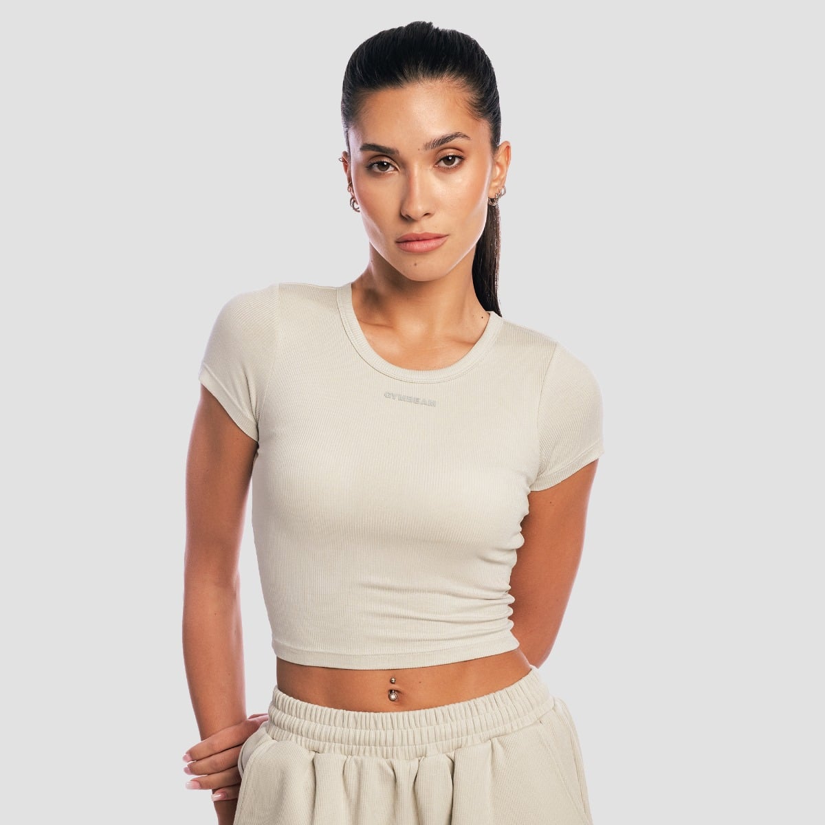 Γυναικείο Aura Cropped T-Shirt Grey - GymBeam