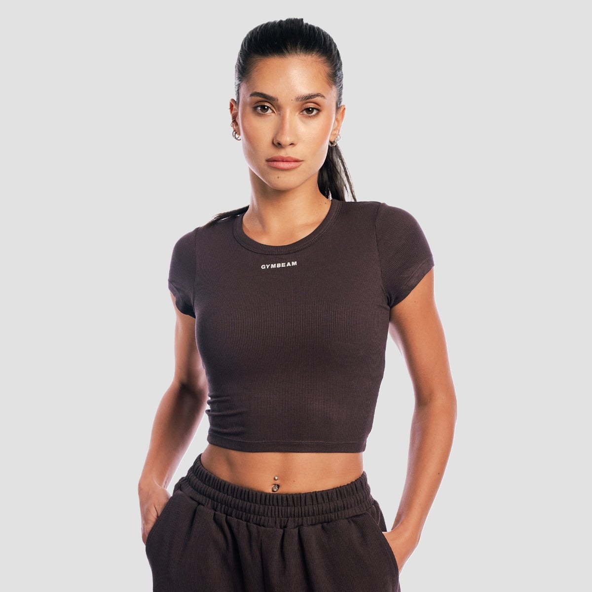 Γυναικείο Aura Cropped T-Shirt Brown - GymBeam
