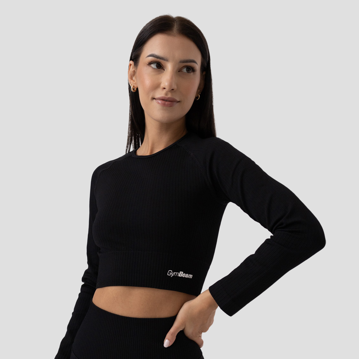 Γυναικείο FLO Ribbed CropTop Black - GymBeam