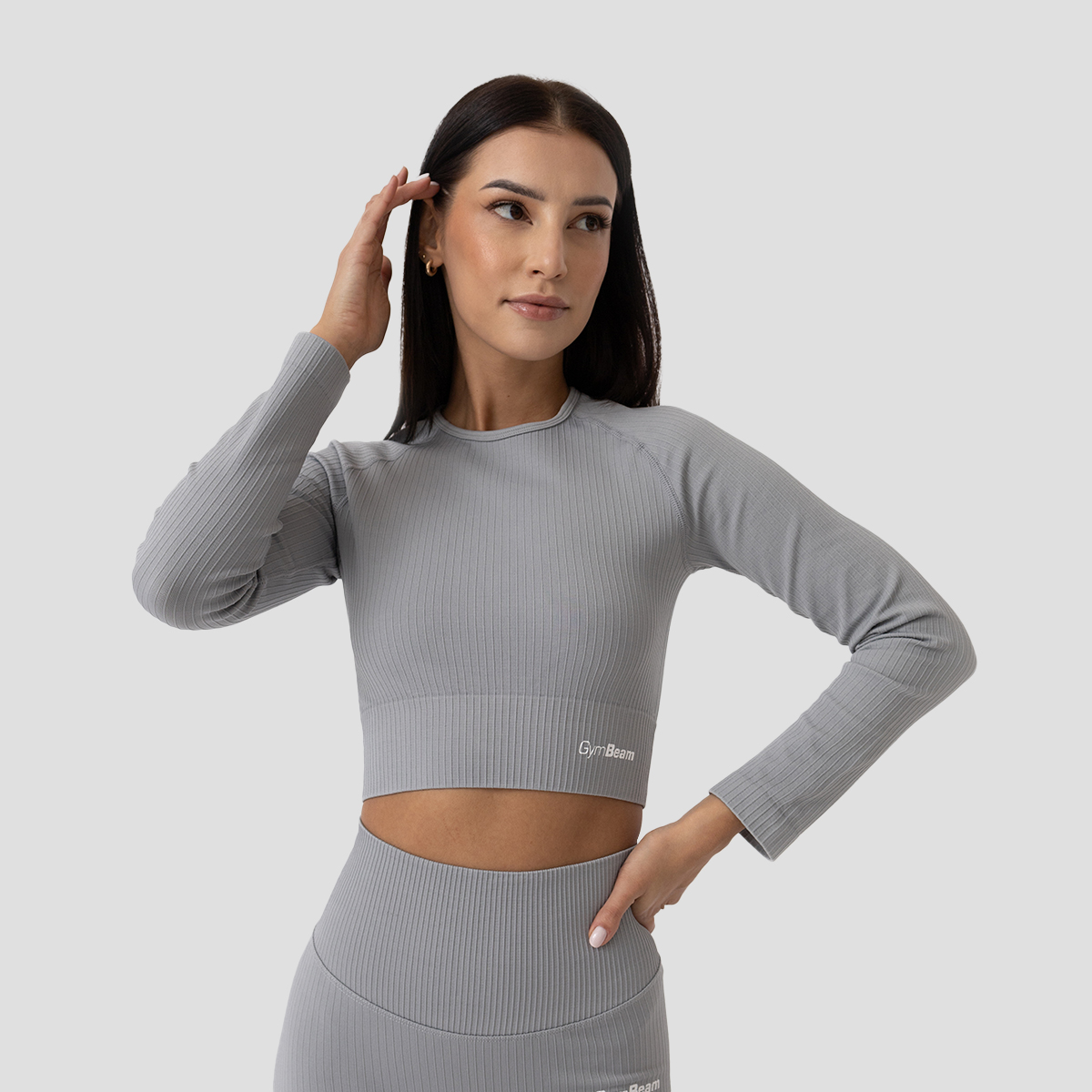 Γυναικείο FLO Ribbed CropTop Grey - GymBeam