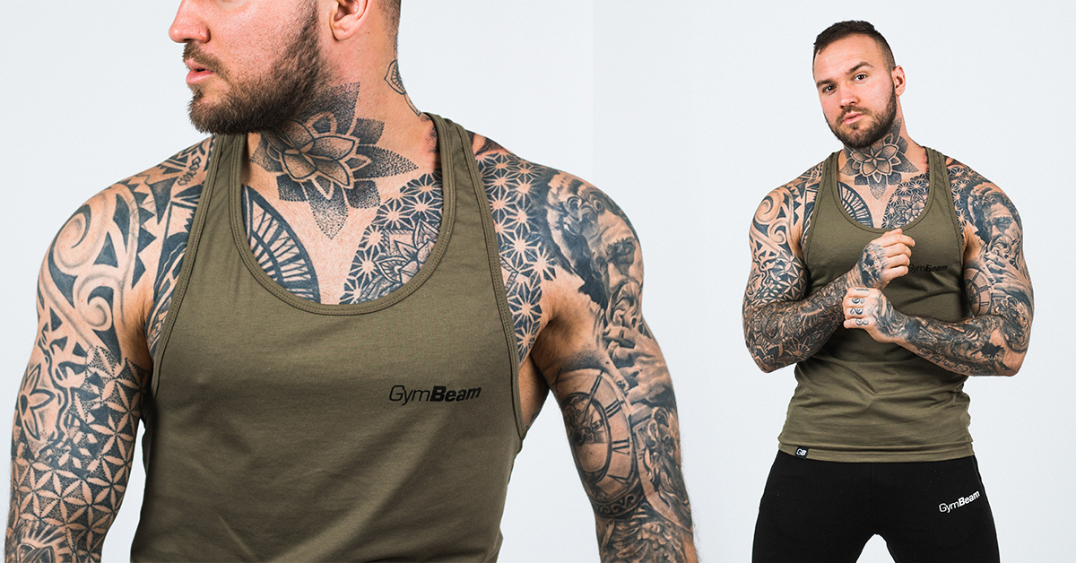Ανδρικά Stringer Tank Top Heather Olive Green - GymBeam